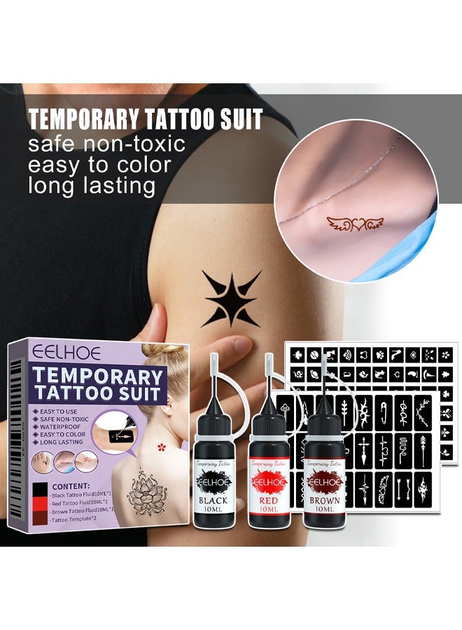 إيلهو مجموعة وشم مؤقتة، تحتوي على 84 قطعة من قوالب الوشم اللاصقة، حبر وشم مؤقت 3 زجاجات، 3 ألوان للرسم الفني للنساء والرجال والأطفال، للرسم اليدوي والفني - Image 2